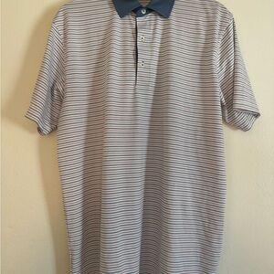 Short-Sleeve Striped Polo in White with Navy Collar